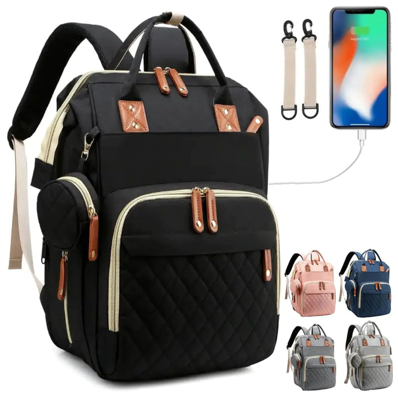 Lightweight Diaper Backpack for Travel – Large Unisex Baby Changing Bag with USB Port & Portable Changing Pad | 17 Pockets, Pacifier Holder & Stroller Straps (Black)