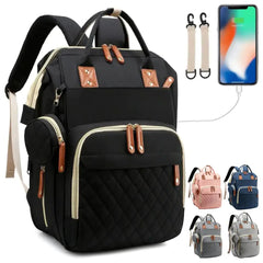 Lightweight Diaper Backpack for Travel – Large Unisex Baby Changing Bag with USB Port & Portable Changing Pad | 17 Pockets, Pacifier Holder & Stroller Straps (Black)