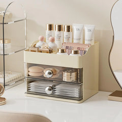 2-Drawer Vanity Makeup Organizer – Countertop Cosmetic Storage Box (Cream)
