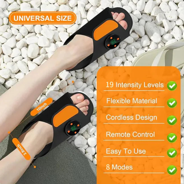 EMS Rechargeable Foot Massager Slippers – Cordless Pain Relief with Remote (8 Modes, 19 Intensity Levels) Say goodbye to sore, tired feet—in just 15 minutes a day.