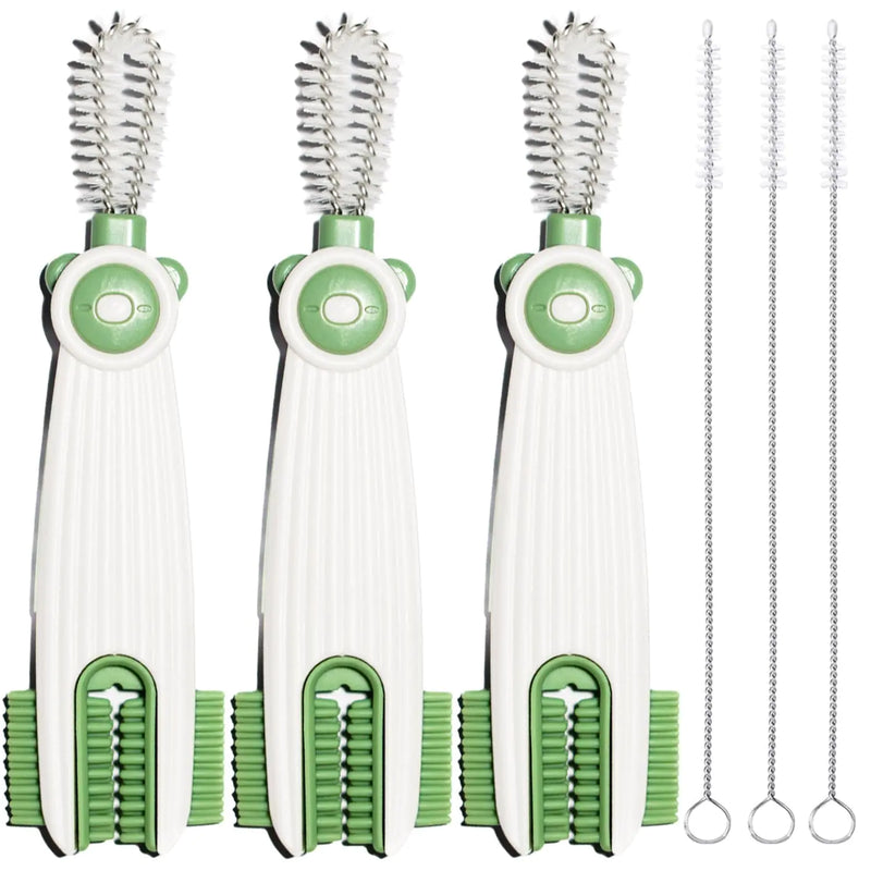 3-in-1 Cup Lid & Bottle Cleaning Brush Set (3 Pack) – Multi-Purpose Bottle Cleaner with Straw Brush & Silicone Detail Tool (Green)