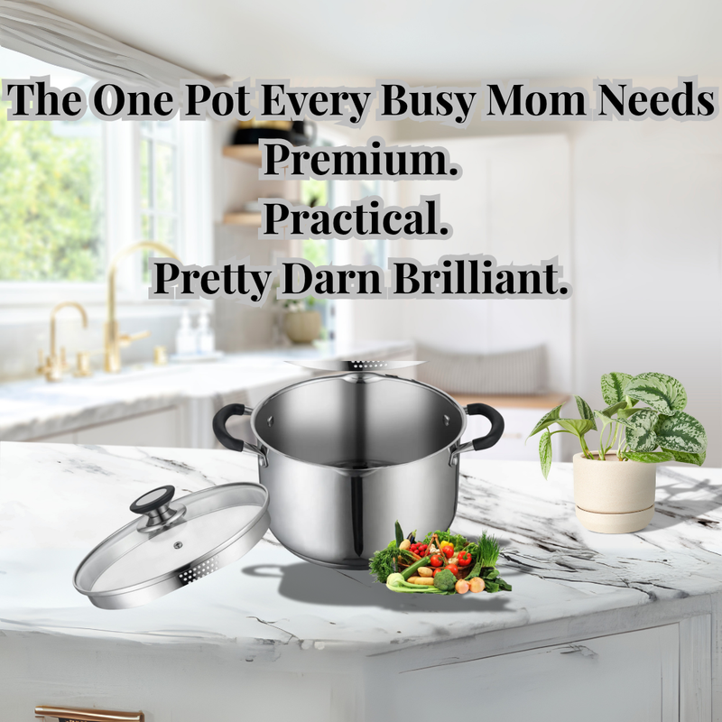 6 Qt Premium Stainless Steel Stock Pot with Strainer Lid