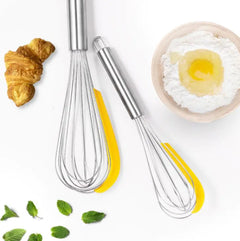 3-Piece Stainless Steel Balloon Whisk Set – With Egg Separator & Scraper (Yellow)