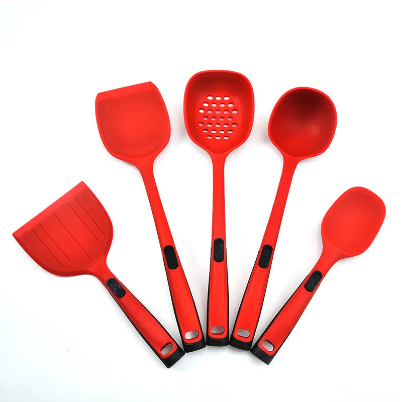 5-Piece Non-Stick Silicone Cooking Spoon & Spatula Set – Heat-Resistant Kitchen Utensils (Red) Cook confidently. Clean up easily.