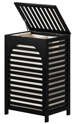 22.5 Gallon Bamboo Laundry Hamper with Lid – Large Clothes Basket with Removable Liner, Divider & Handles | Black Minimalist Laundry Storage Bin